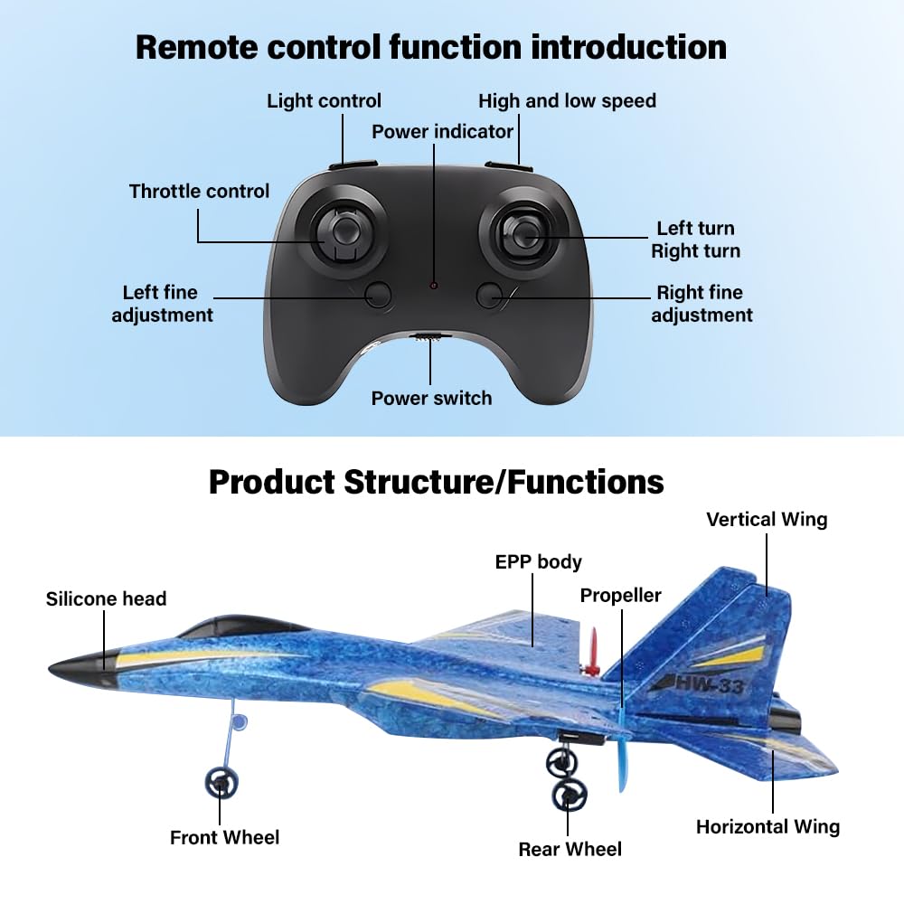 F-22 RC Flugzeug, 2.4Ghz 2 Kanal Flugzeuge Ferngesteuert mit Gyro System, Schaumstoff Ferngesteuertes Flugzeug, Ferngesteuerte Flugzeuge, RC Flugzeugs für Anfänger Kinder Erwachsene (Blau)