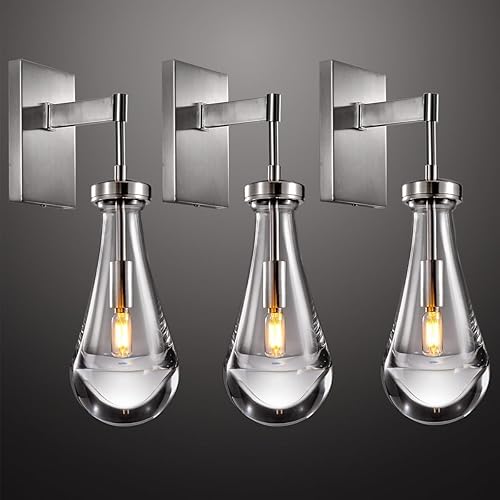 Miniatura 15 de Juego de dos apliques de pared, apliques de gota de lluvia de níquel, iluminación de pared para interiores, para dormitorio, aplique de baño