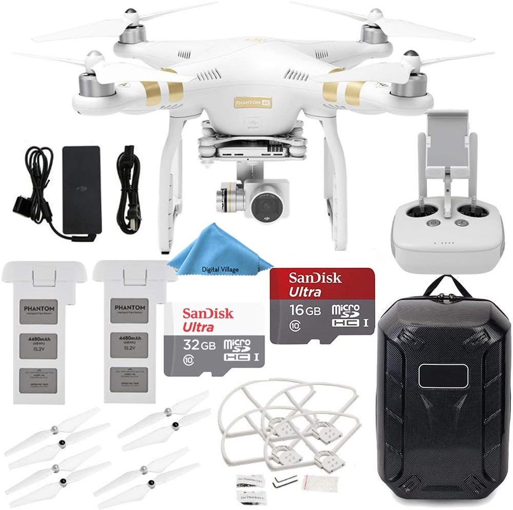 DJI Phantom 3 4K Quadcopter Aircraft with 3-Axis Gimbal and 4k Camera, Manufacturer Accessories, DJI Propeller Set, Water-Resistant Hardshell Backpack, More