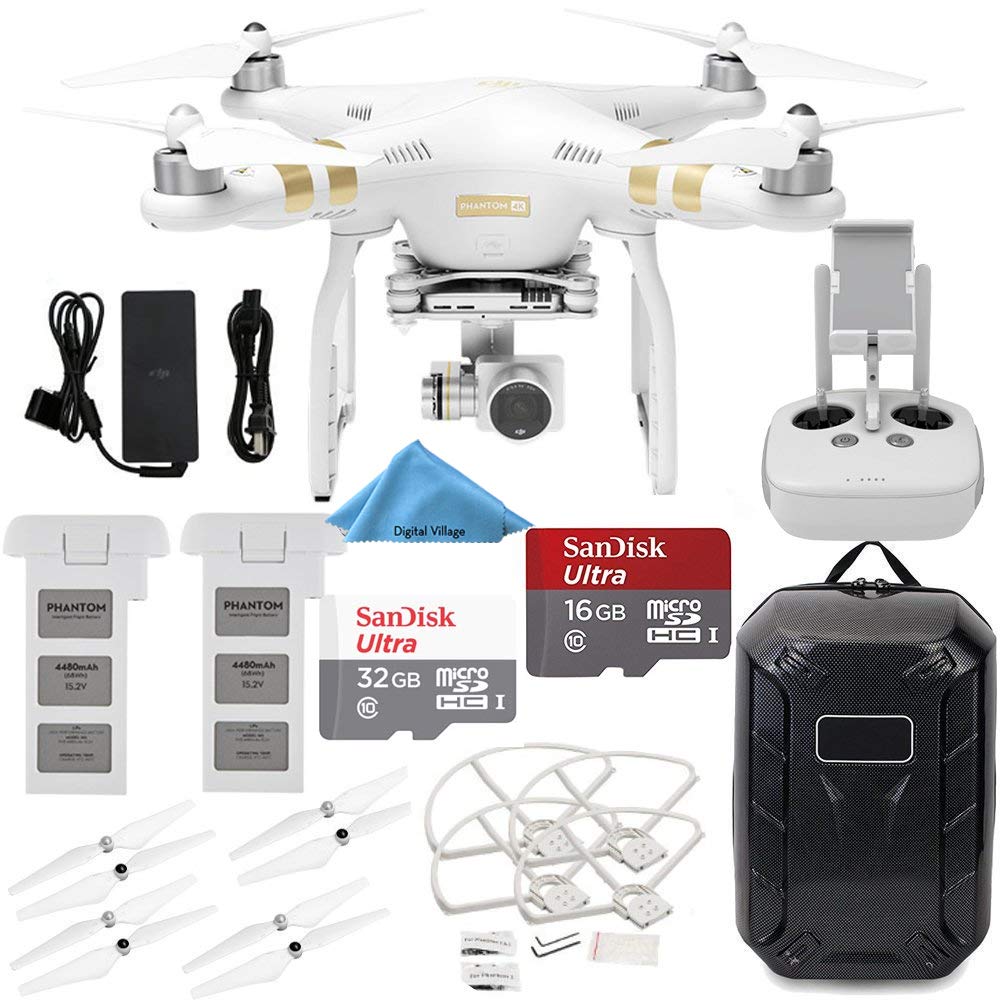 DJI Phantom 3 4K Quadcopter Aircraft with 3-Axis Gimbal and 4k Camera, Manufacturer Accessories, DJI Propeller Set, Water-Resistant Hardshell Backpack, More