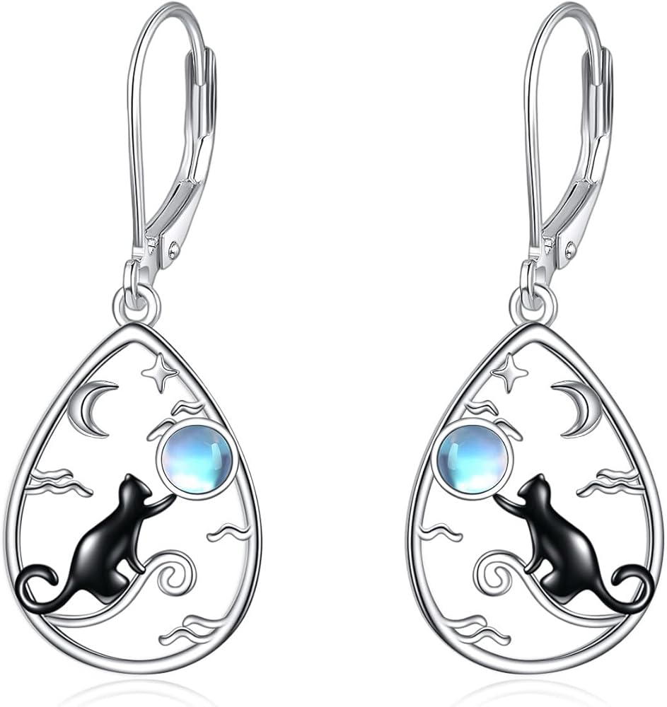 Pendientes Gato Pendientes Plata De Ley Pendientes De Plata Ley 925 Con Diseño De Gato - Circonitas Brillantes - Regalo Para Mujeres Y Niñas Plata Pendientes Gato Plata