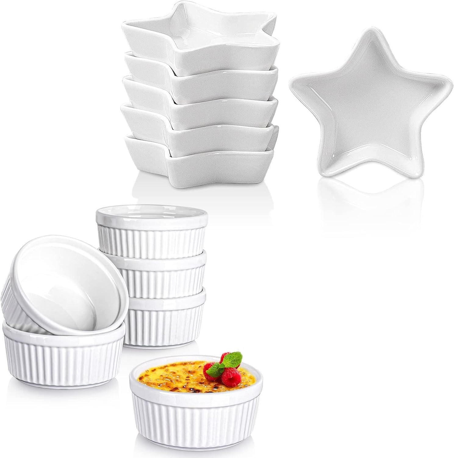 Delling Soy Sauce Dish-Star Dipping Bowls for Ketchup, Sushi & 12 Oz Ramekins-Creme Brulee Ramekins for Baking, Dessert