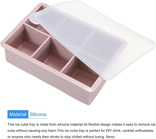 Miniatura 4 de MECCANIXITY Molde para cubitos de hielo, bandeja de silicona para cubitos de hielo de 6 x 2 pulgadas con tapa para cóctel, jugo, bebida casera (rosa)