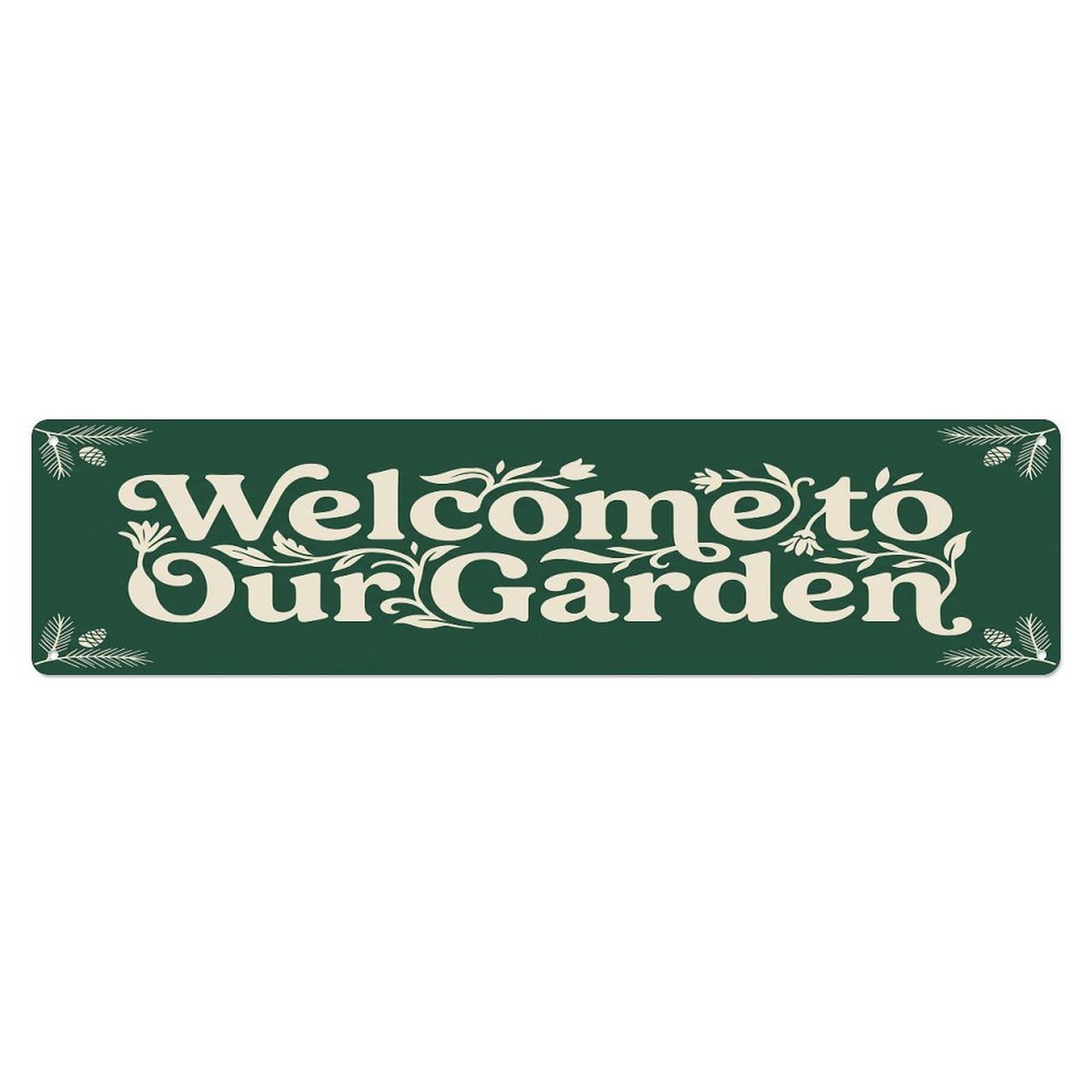 Vintage Welcome to Our Garden Pine Needle Metal Tin Sign