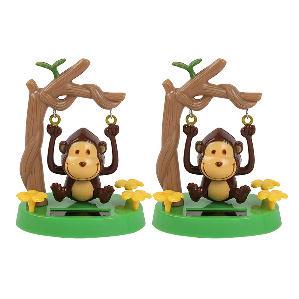 Amosfun 2Pcs Solar Powered Dancing Toy Swinging Monkey Bobbleheads Shaking Car Dashboard