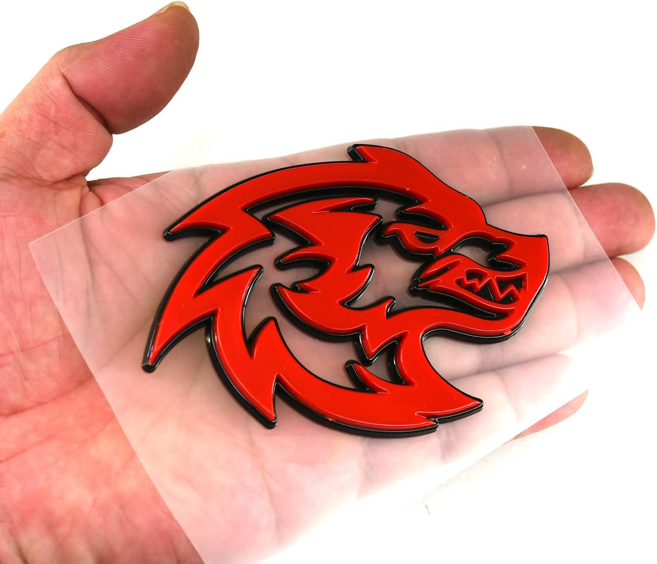 2Pcs Wolf Head Emblems 3D Car Truck Motorcycles Side Rear Styling Badge Wolf Decal Custom New (Red)