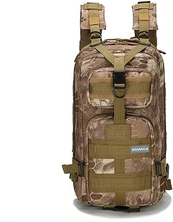 30L Comfortable Durable Military Tactical Backpack w/USA Flag Patch, MOLLE Hiking Camping Travel Bag,(Khaki python pattern)