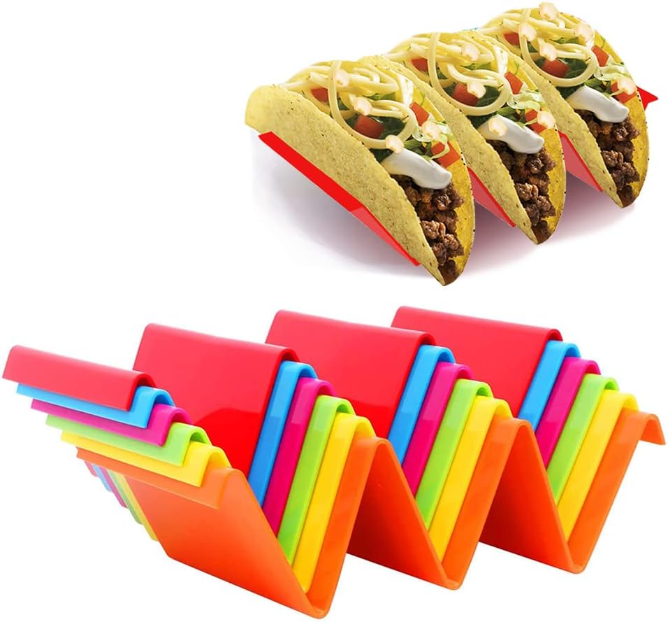 Taco Holder, Taco holder stand Set of 6, PP Health Material Colorful Taco Rack, Good Holder Stand on Table, Hold 2 or 3 Hard or Soft Shell Taco, Safe for Baking as Truck Tray (Hold 2 or 3/6 PCS)