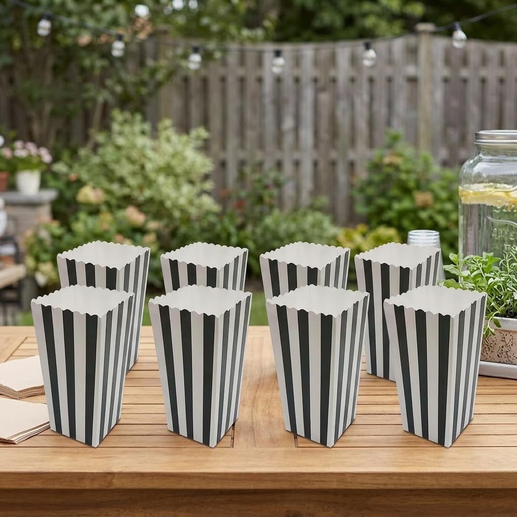 Striped Popcorn Boxes 40 Piece Paper Disposable Black and White image 4