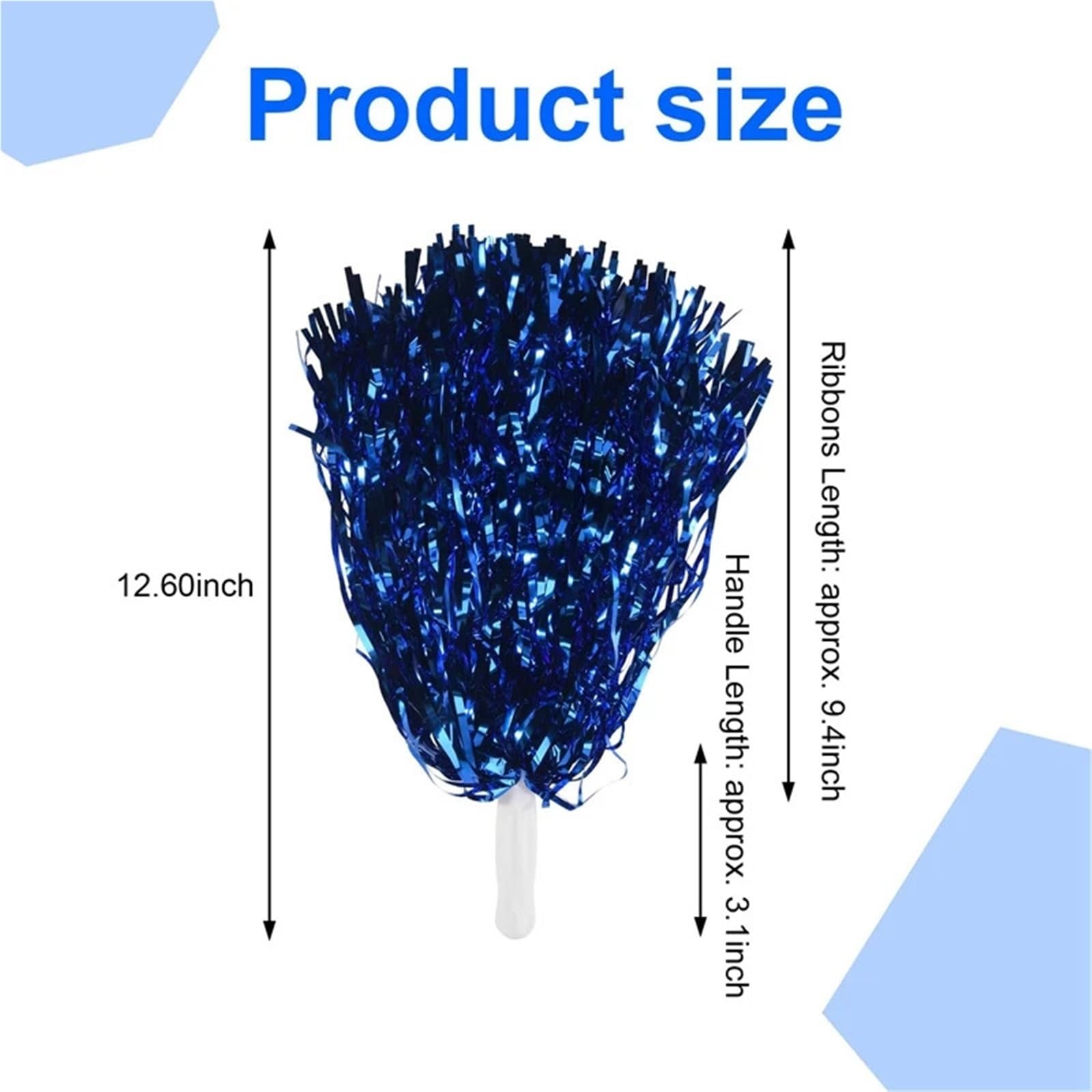 Lot de 120 pompons de pom-pom girl en aluminium métallique avec poignée en plastique pour adultes - Bleu