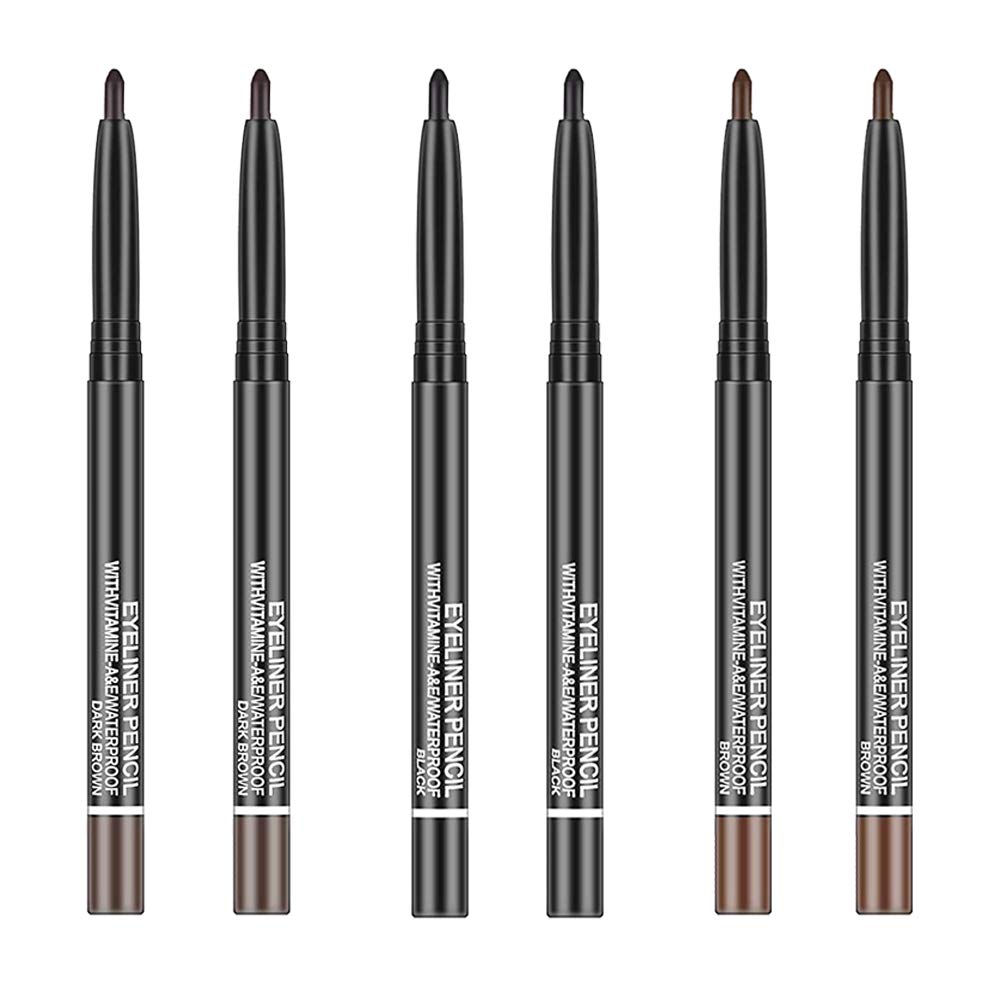 Go Ho Black,Light Brown,Dark Brown Eyeliner Pencils,6 Pack Gel Eye Liner Makeup Pencil,High Pigment Smooth Eyeliner Stick,Soft Easy to Color Eye Liner Pen