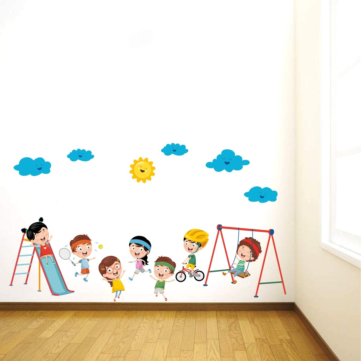 Decal O Decal Nursery Kids Playing Activities Wall Stickers (PVC Vinyl,Multicolour)