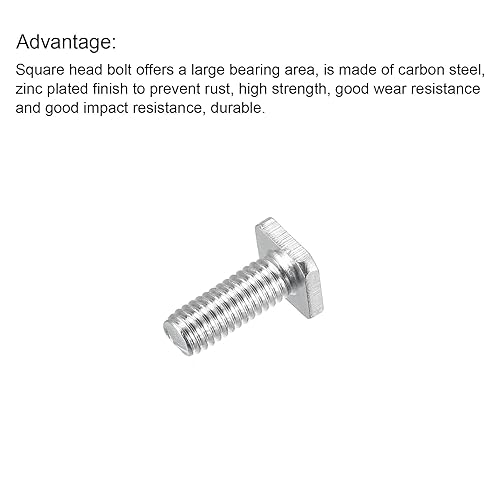 Miniatura 9 de uxcell Perno de cabeza cuadrada, 20 tornillos de máquina cuadrados M6 x 0.787 in con rosca completa de acero al carbono de grado 4.8
