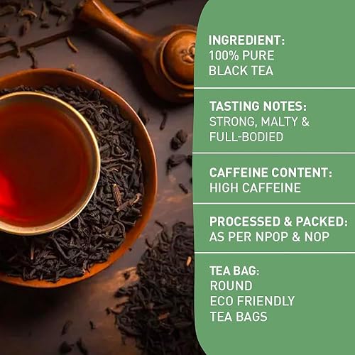 Vista 198 de HANDPICK, Bolsas de té negro orgánico English Breakfast (100 unidades) USDA Orgánico, sin OMG Té negro fuerte, robusto y alto en cafeína Bolsas