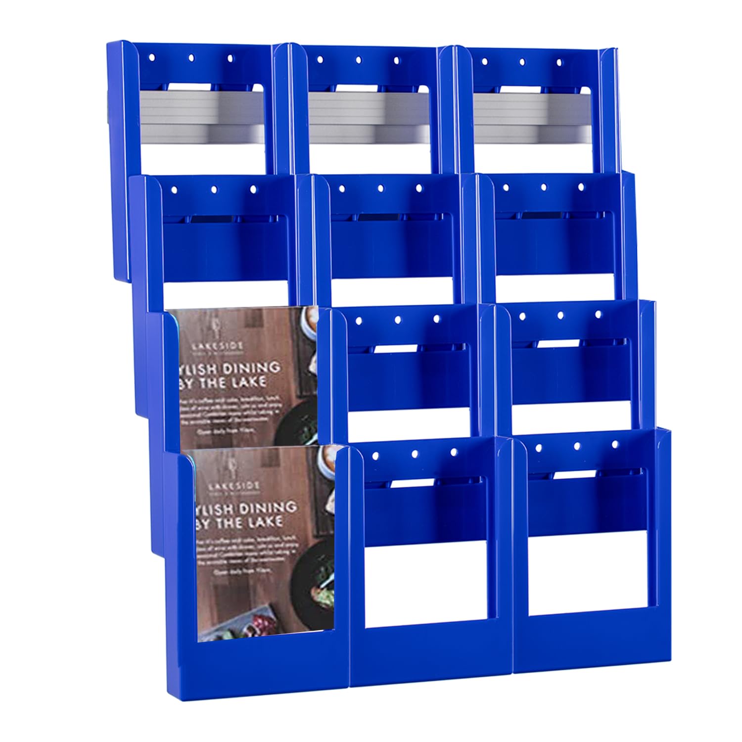 Wonderwall Blue Expanda-Stand Leaflet Holder A5 | Brochure Display Dispenser | Wall Mounted | Rail System | Coloured 12 X A5 Pockets | Ideal For Reception Areas (Blue)