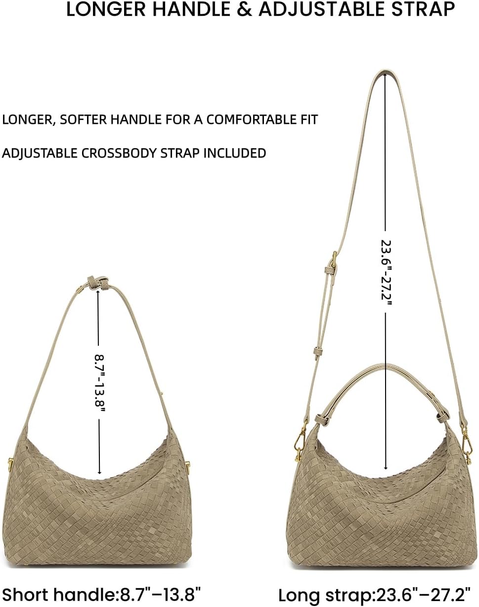 Woven Suede Hobo Bag for Women, Medium Slouchy Shoulder & Crossbody Purse with Multi-Width Woven, Longer & Adjustable Strap