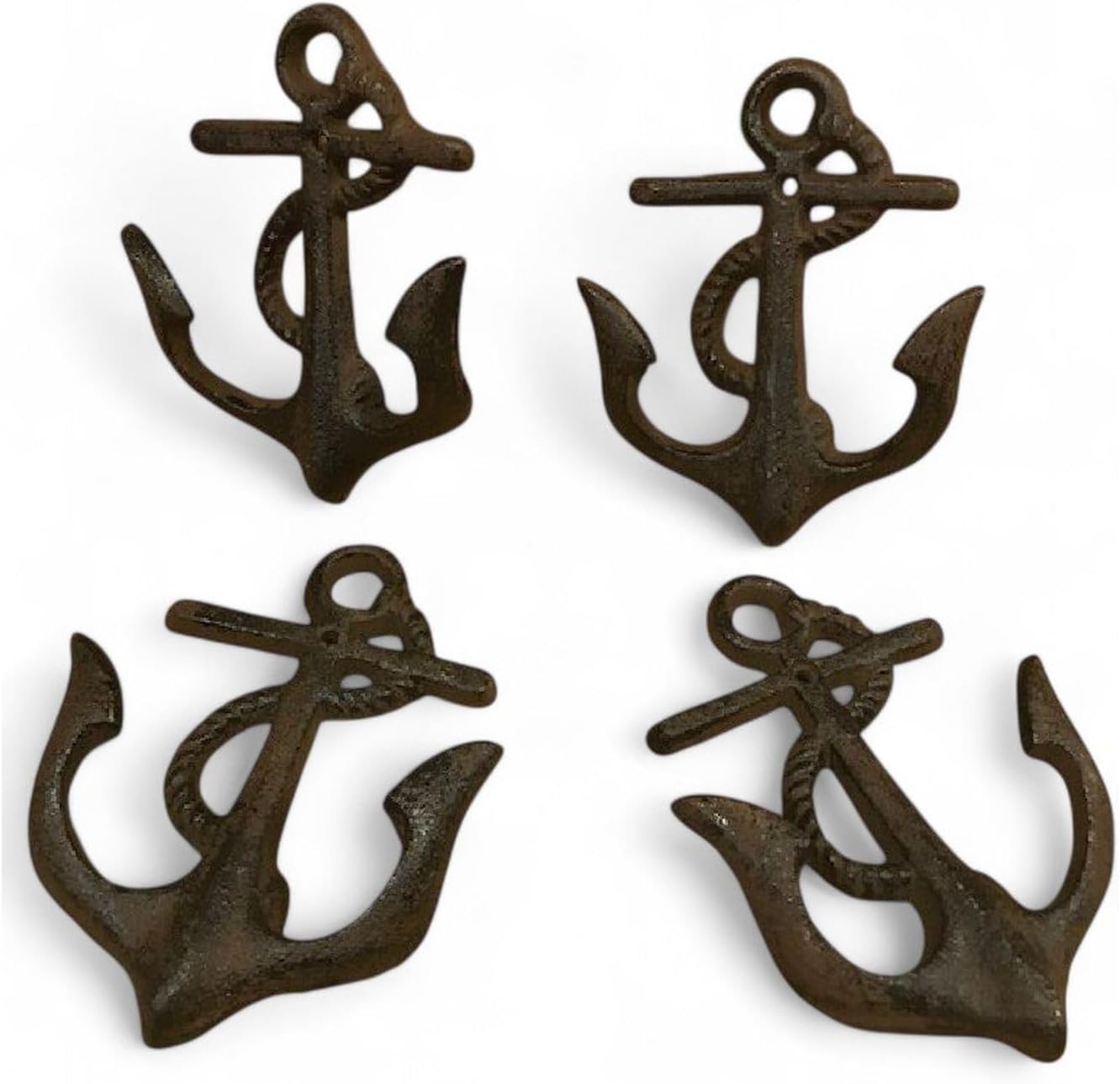 Four (4) Small Cast Iron Anchor Wall Hook 5 1/4" tall Four (4) 0170-05231 Antique Decor Vintage Home Decor Accents Rustic Ornaments Cast Iron Improvement Details