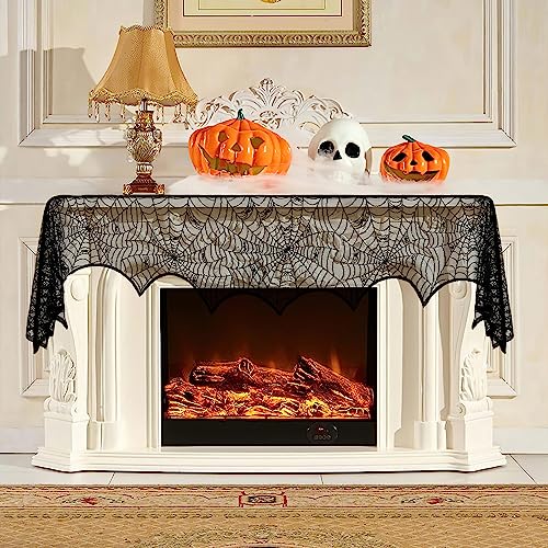 Halloween Decorations Indoor Halloween Fireplace Decor Black Lace Spider Webs Halloween Mantel Decor Halloween Fireplace Cloth Halloween Garland Indoor Halloween Window Decorations Halloween Decor