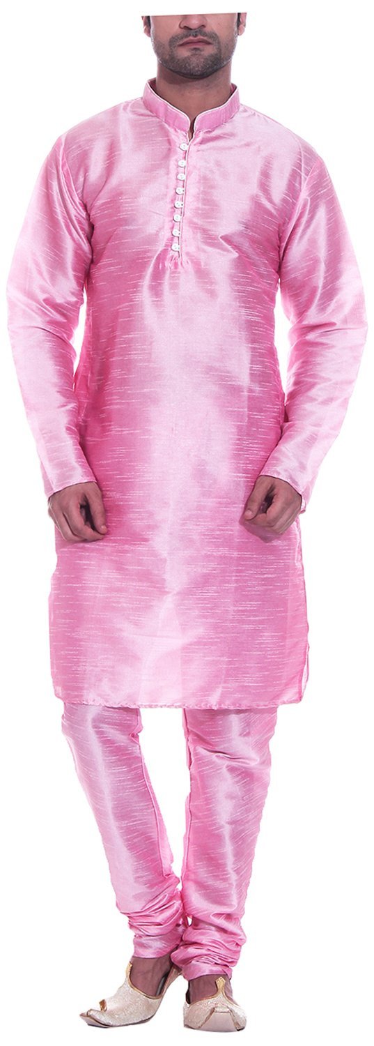 Pijama kurta de seda Threadsart 42 rosa de hombre ropa de dormir transpirable 3