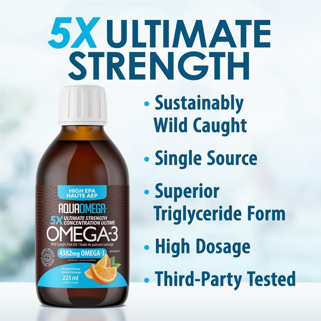 5X Ultimate Strength Liquid Fish Oil Supplements, Wild Caught Omega 3 Fish Oil Liquid, High EPA & DHA Omega3 Fatty Acids, Omega 3 Supplement with Vitamin D, 7.60floz, Orange Flavor — Amazon image 4