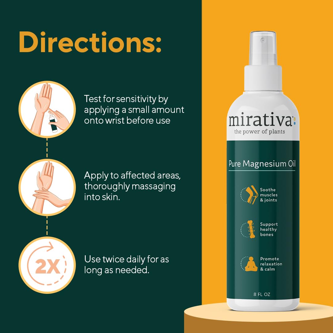 Trulore Mirativa - Espray de aceite de magnesio, apoya la recuperación muscular y alivia la tensión. Magnesio tópico para relajación después del entrenamiento. Fórmula ligera de absorción rápida para
