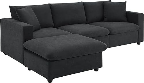 Miniatura 8 de JIVOIT Moderno juego de sofá modular con otomana convertible, juego de sofá en forma de L de 100.4 x 64.6 pulgadas con 2 almohadas gratis, juego de