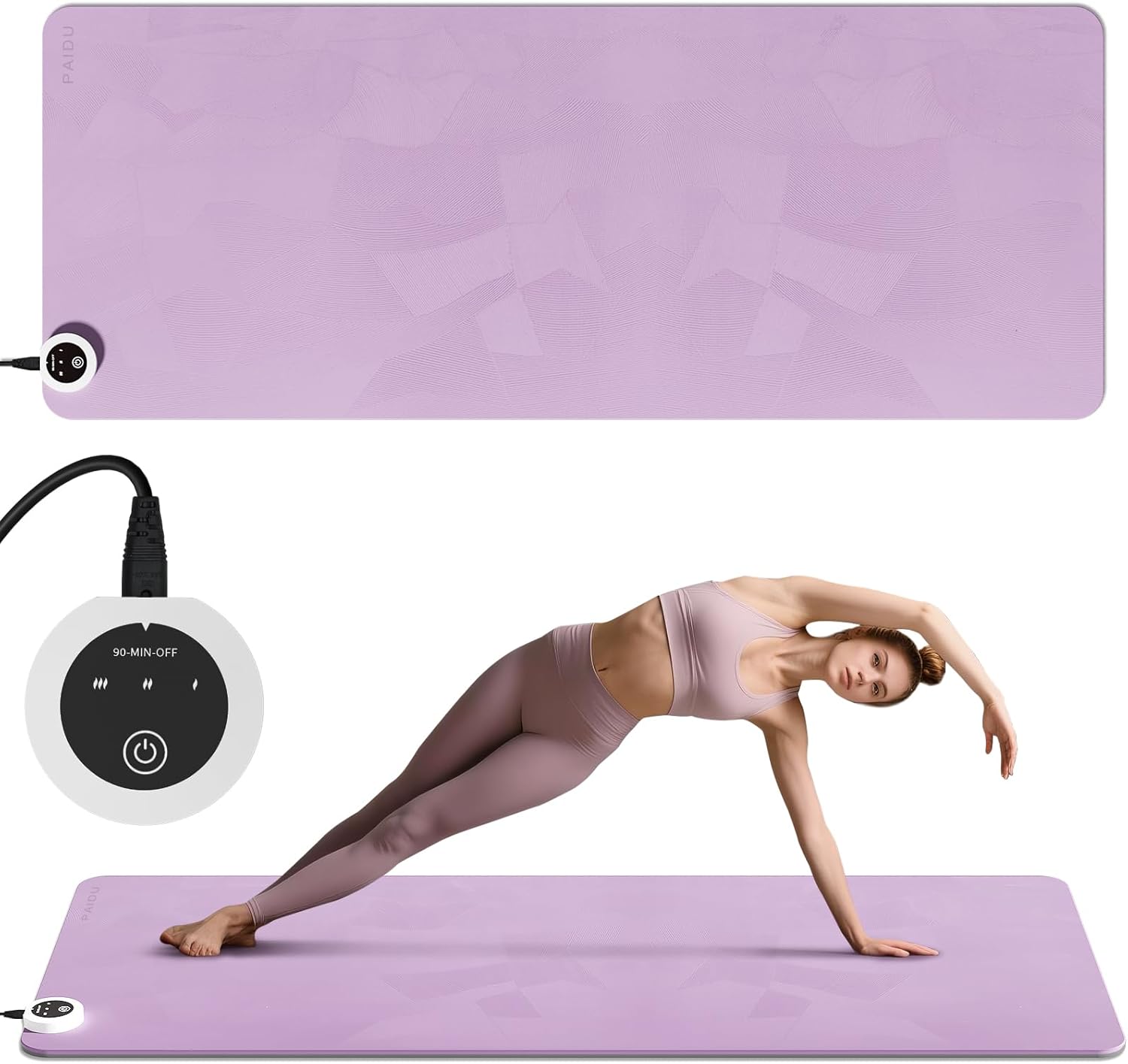 Heating mat, Adjustable Temperature Heated Floor mat, Extra Large Anti Slip Electric Heating Yoga mat,Foot Warmer,Winter 120V Heated Rug Suitable for Yoga, Pilates,Exercise (Beige+Black)