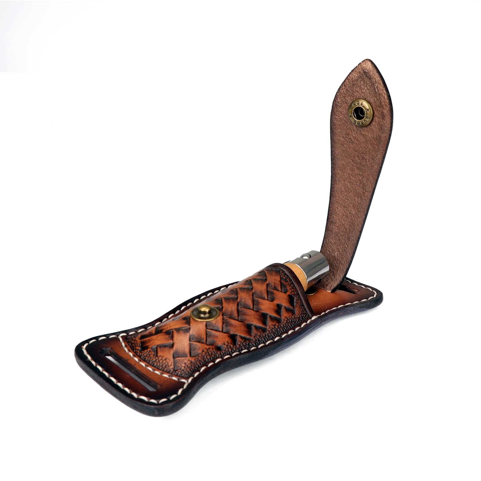TOURBON Fodero per coltello in pelle di mucca per cintura 4" Custodia per coltello pieghevole EDC Fondina per coltello con chiusura a scatto