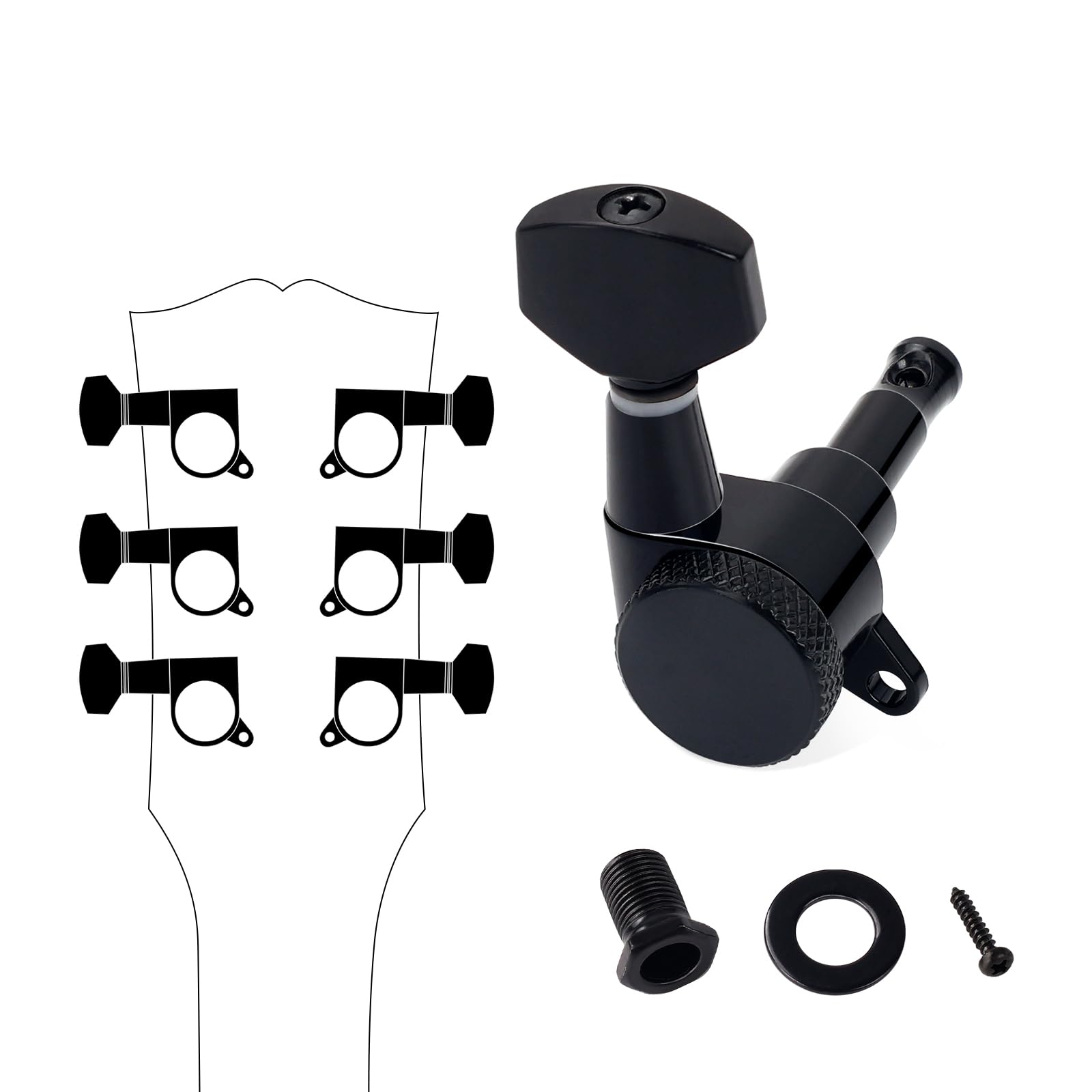 Banworks 3L3R Guitar Locking Tuning Pegs 18:1 Ratio Sealed Guitar String Tuning Keys Machines 3x3 with 45 Degree Fixing Tag for Les Paul LP SG Electric or Acoustic Guitar Pack of 6 JT/ZSJXQ-04 Black - Image 3