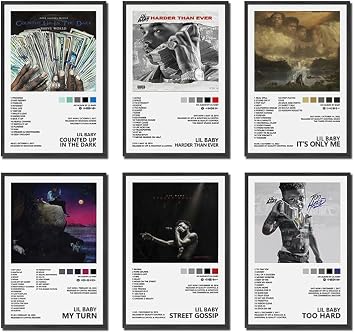 Lil Baby Canvas Print Set - Counted Up, Harder Than Ever, Its Only Me, My Turn, Street Gossip, Too Hard 6x 8x12in Unframed