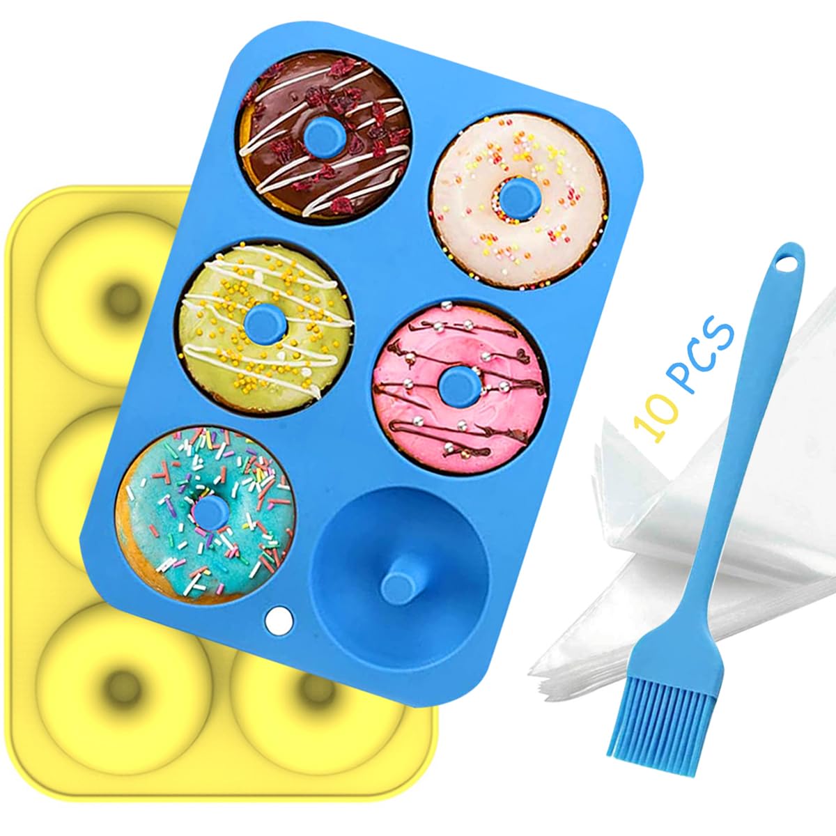 Aoibeely Molde para Donut de Silicona, 2 Piezas molde donuts,10 Piezas Bolsas de Pastelería, Solía ​​hacer para Pasteles, Galletas, Bagels, Muffins (C) — view 7