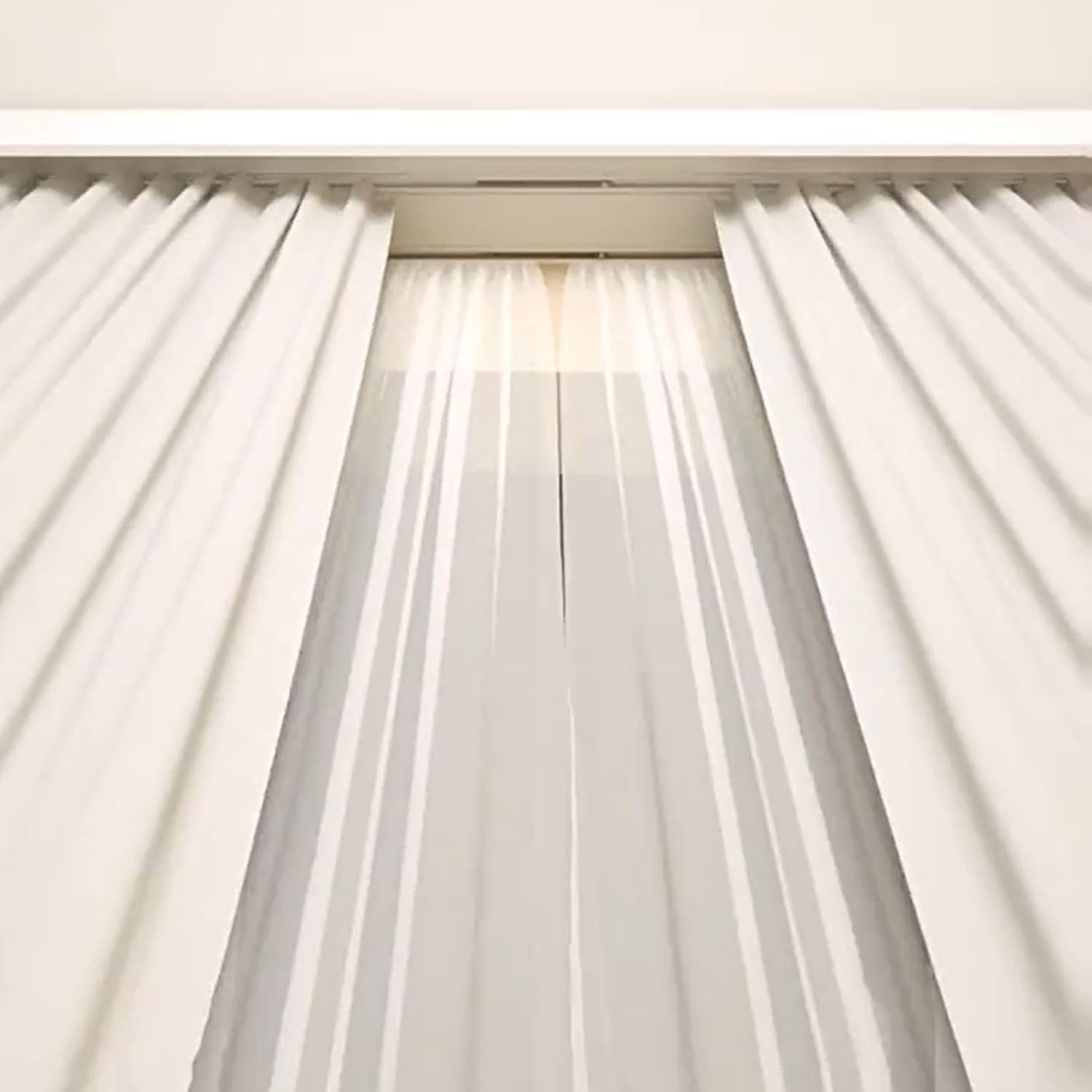 Heavy Duty Wall/Ceiling Curtain Track System with Double Rails & Metal Valance, Customizable Length for Bedroom & Living Room, Durable Curtain Pelmet Included