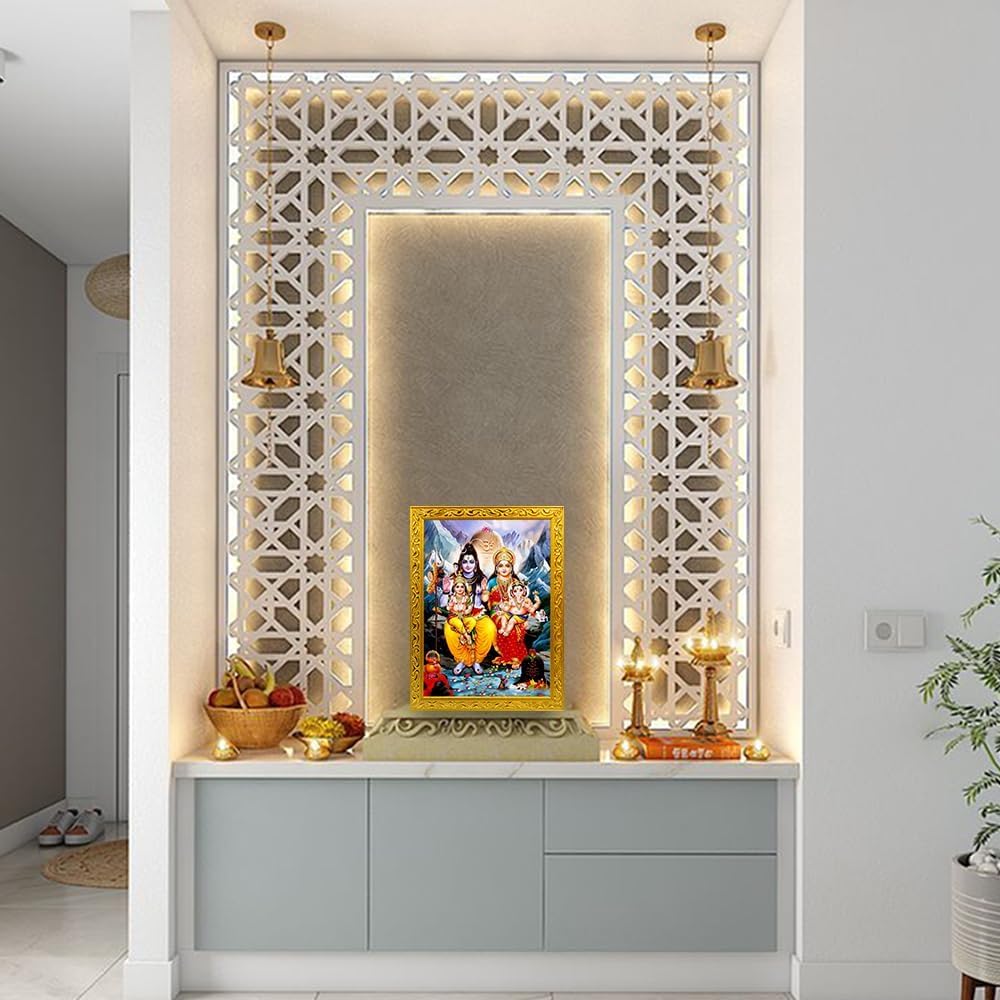 Frame Cart Lord Shiv Parivar Photo Frame for Home and Office Decor | Divine Hindu Deity Wall Art for Living Room, Bedroom, or Office Wall Decorations (Design 02, 8x12 Inches)
