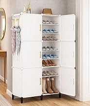 LUHI Plastic Shoe Rack for Home with Door, 6-Door Shoe Storage Cabinet | 18-Shelfs for 36 Pairs | Waterproof & Portable DIY Shoe Slipper & Chappal Stand for Entryway/Bedroom (White-HI3)
