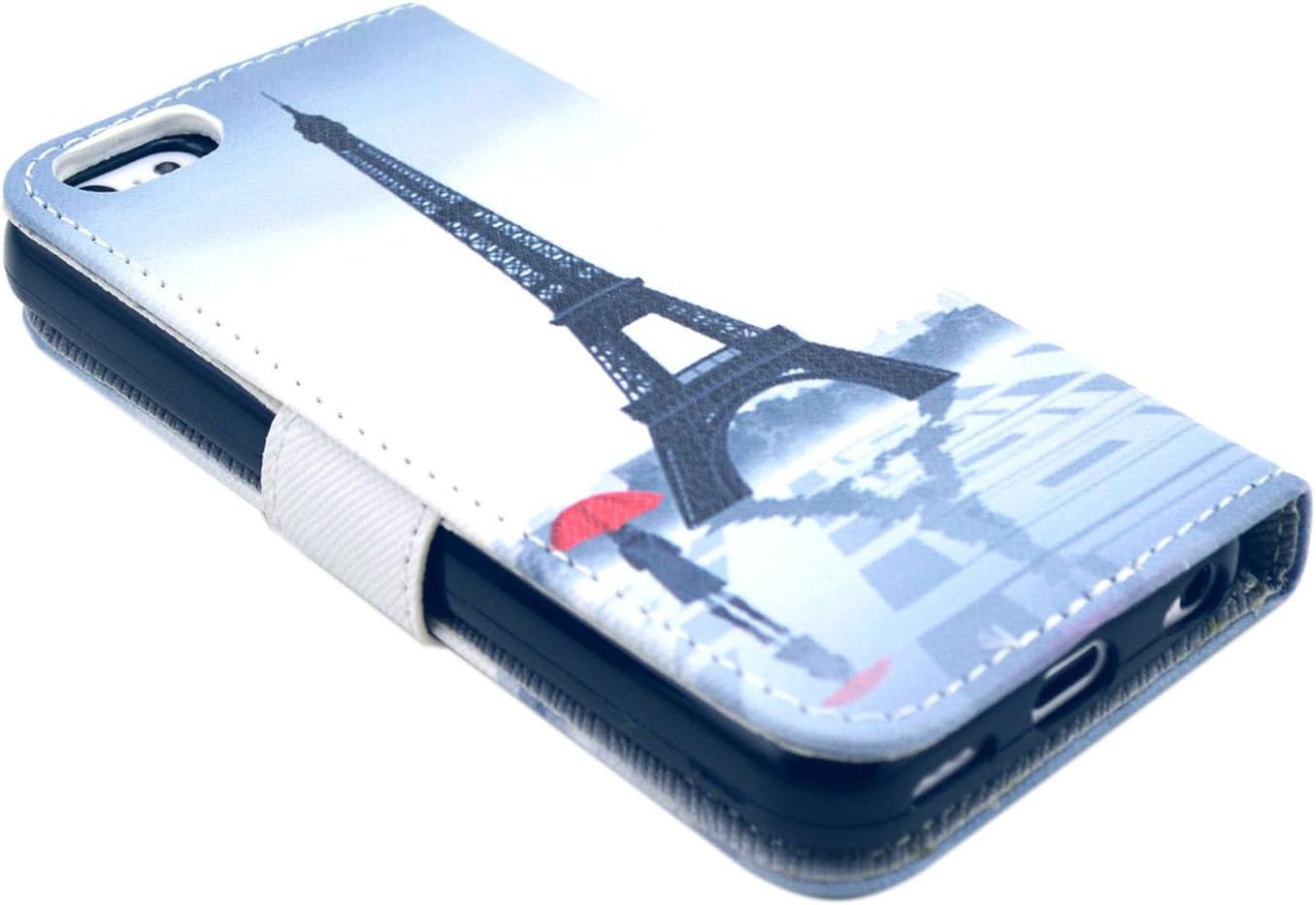 iPhone 5C Case, Speedtek Eiffel Tower Pattern Premium PU Leather Wallet Flip Protective Skin Case with Magnetic Closure for Apple iPhone 5C (2013) (Built-in Credit Card/ID Card Slot)