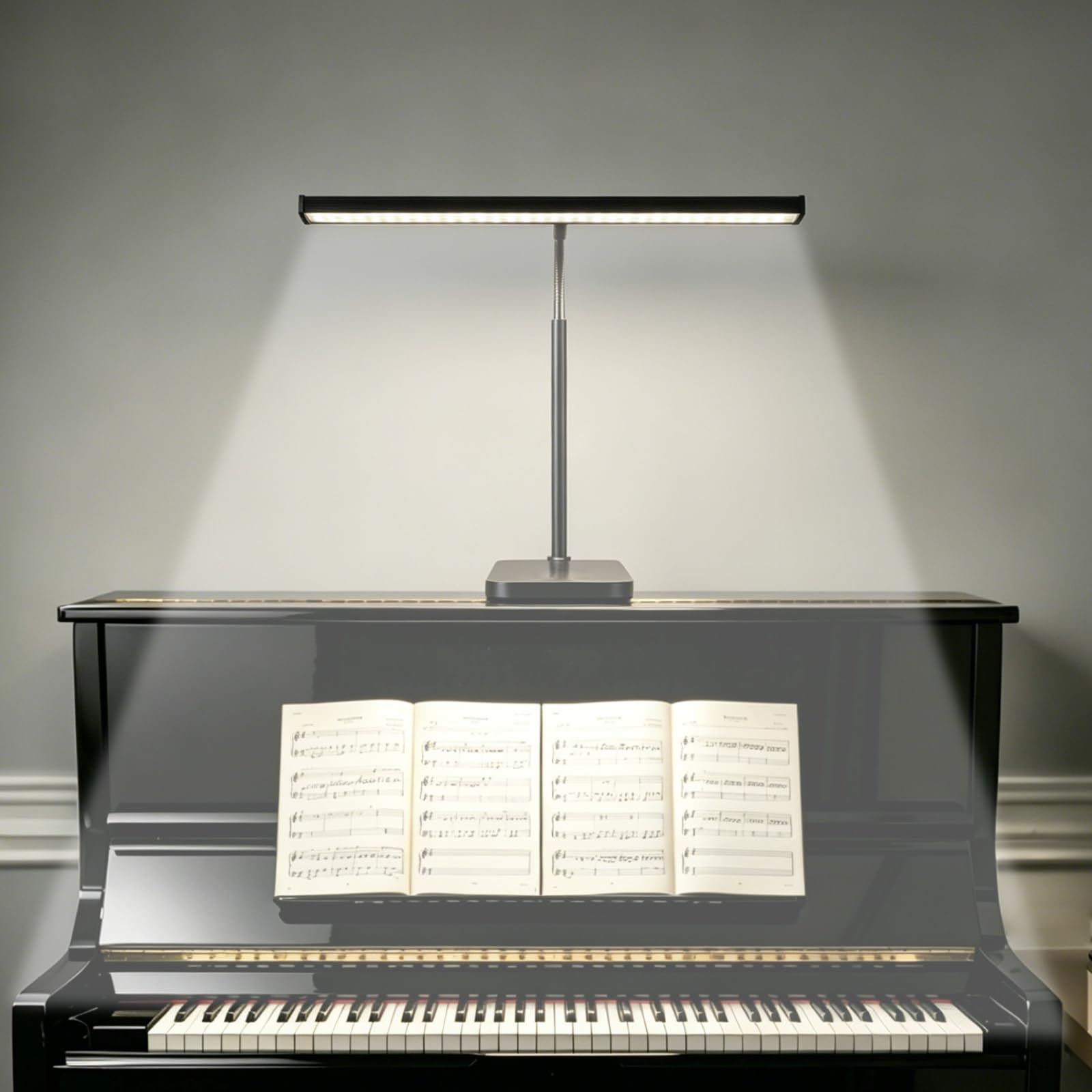 LED Klavierlampe, 3 Farbmodi, 10 Helligkeitsstufen dimmbar, USB betrieben, 360 Grad flexibler Schlauch, stabiler Metallsockel, geeignet für Klavier, Flügel, E-Piano und Schreibtisch