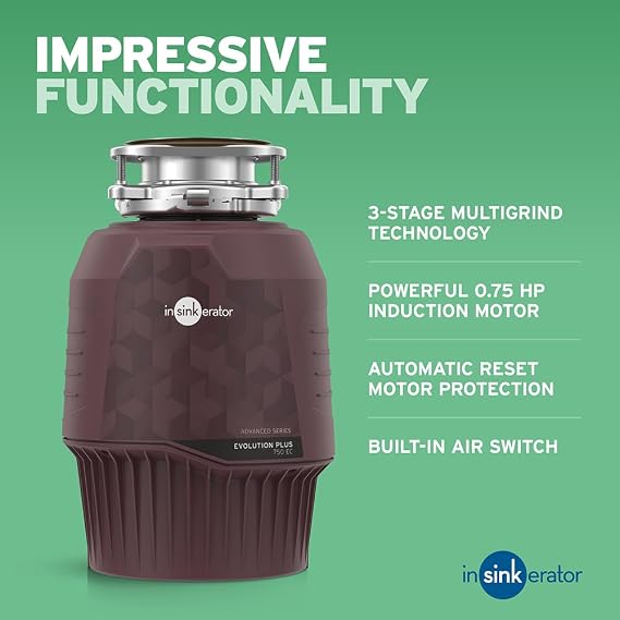 InSinkErator Evolution Plus 750 EC Food Waste Disposal Unit for Sink with Air Switch - Kitchen Sink Accessories and Gadgets - 20.9 x 20.9 x 31.2 cm