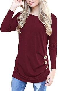 Loose Tops for Women UK Breathable Casual Long Sleeve Round Neck Henley T Shirt Tops Comfortable Trendy Oversized Slim White Blouse Chic Streetwear Ribbed Workout Shirts Going Out Tops for Women UK