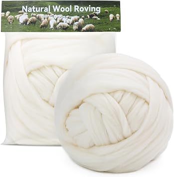 9.5 oz Wool Roving, Needle Felting Pure Wool White Needle Felt Roving | Natural Fibre Top for Needle Felting, Handmade Animals, Decorations and Other Dry-Felting Craft Projects