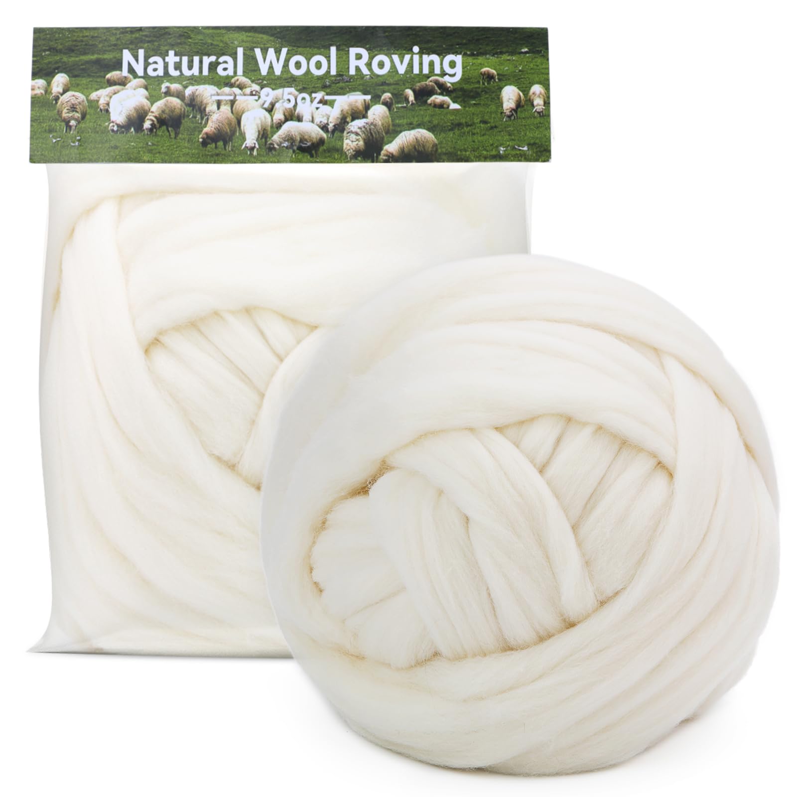 MORFEN Lana de 9.5 onzas, lana de fieltro con aguja, lana pura, hilo de lana, fieltro de aguja, hilo de fibra adecuado para suministros de fieltro de lana, materiales de manualidades (blanco