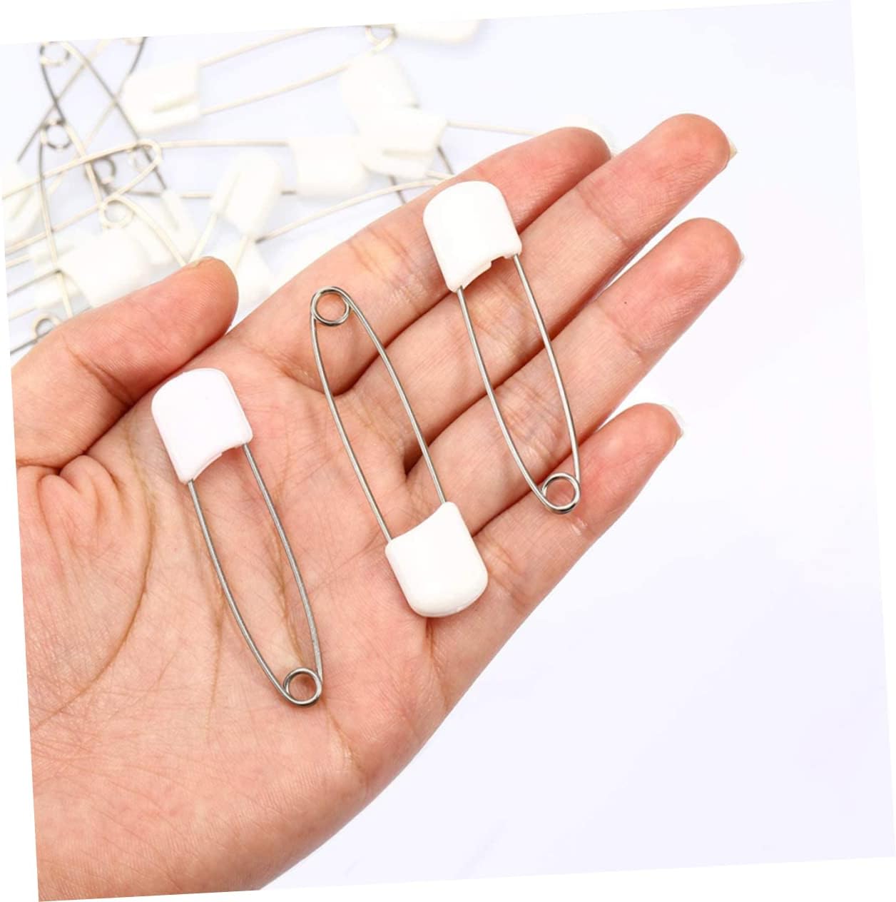 SEWACC 100pcs Safety Pins Plastic Head Diaper Pins Locking Fasteners for Cloth Diapers and Saliva Towels Large White