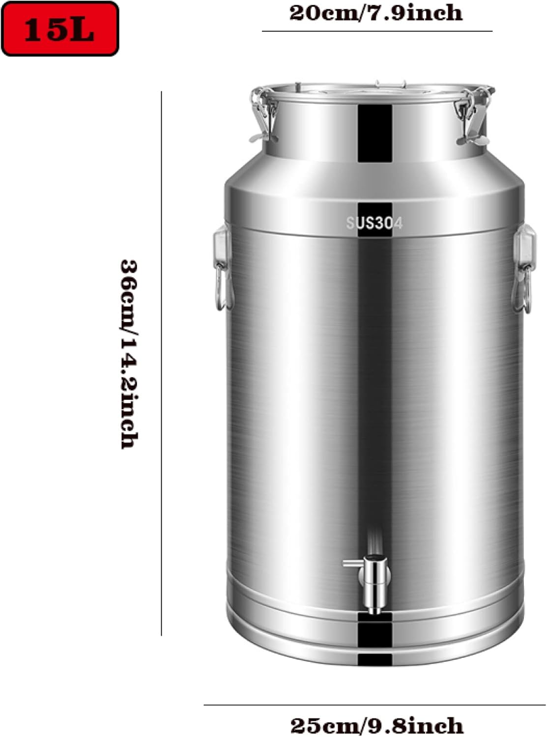 Airtight Milk Can Bucket, Milk Transport Can Heavy Duty Milk Bucket Wine Pail Barrel Tote Jug Oil Tank Tea Canister Dairy Pot W/Independent Embedded Silicone Sealed Lid (Siliver 15L)