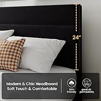 Vista 4 de SHA CERLIN Queen Platform Bed Frame with Velvet Upholstered Headboard, Mattress Foundation with Strong Wooden Slats Support, No Box Spring Needed