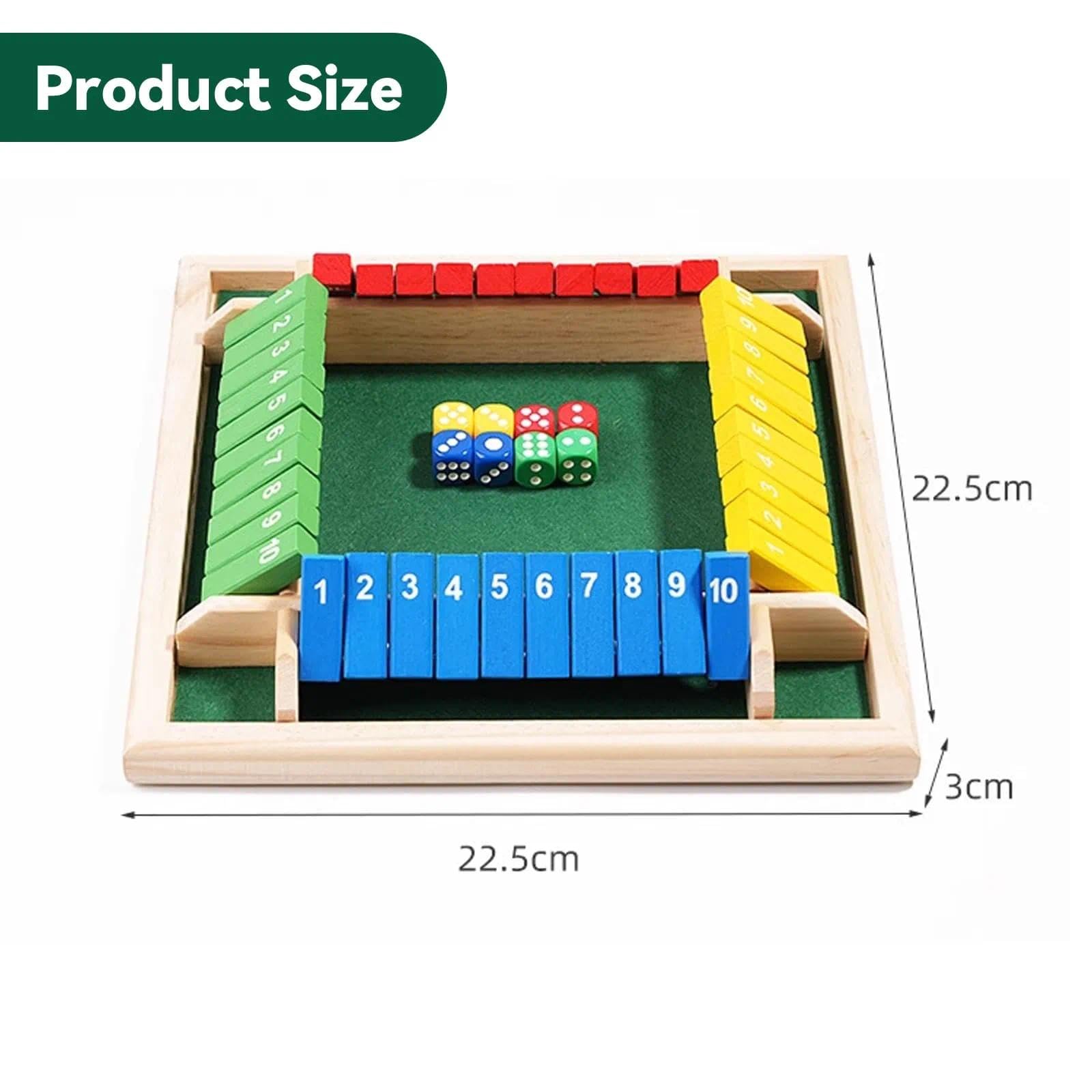 Shut the Box Gra drewniana dla 4 graczy, gra w kostkę 8 kostek, Shut the Box, 4 graczy, gra w kości dla dorosłych i dzieci, rodzinna gra matematyczna do złożenia