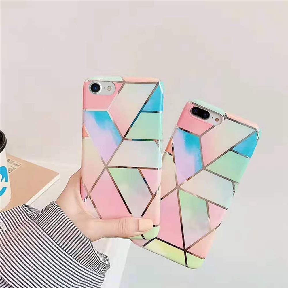 Qokey Compatible with iPhone 8 Plus Case,Compatible with iPhone 7 Plus Case 5.5 inch Marble Cute Stand Cover for Women Girls 360 Degree Rotating Ring Kickstand Soft TPU Shockproof Cover Colorful