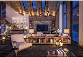 DASHAN 10x8ft Vintage Living Room Backdrop Zoom Meeting Video Modern Wooden House Interior Office Window Polyester Photography Online Meeting Background for Birthday House Party Banner Photo Props