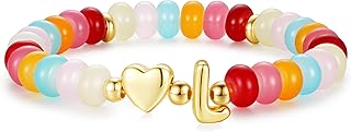 M MOOHAM Colorful Beaded Initial Bracelet for Women - Dainty Beaded Bracelets for Women Trendy Charm Letter A-Z Personalized Heart Jewelry Gifts