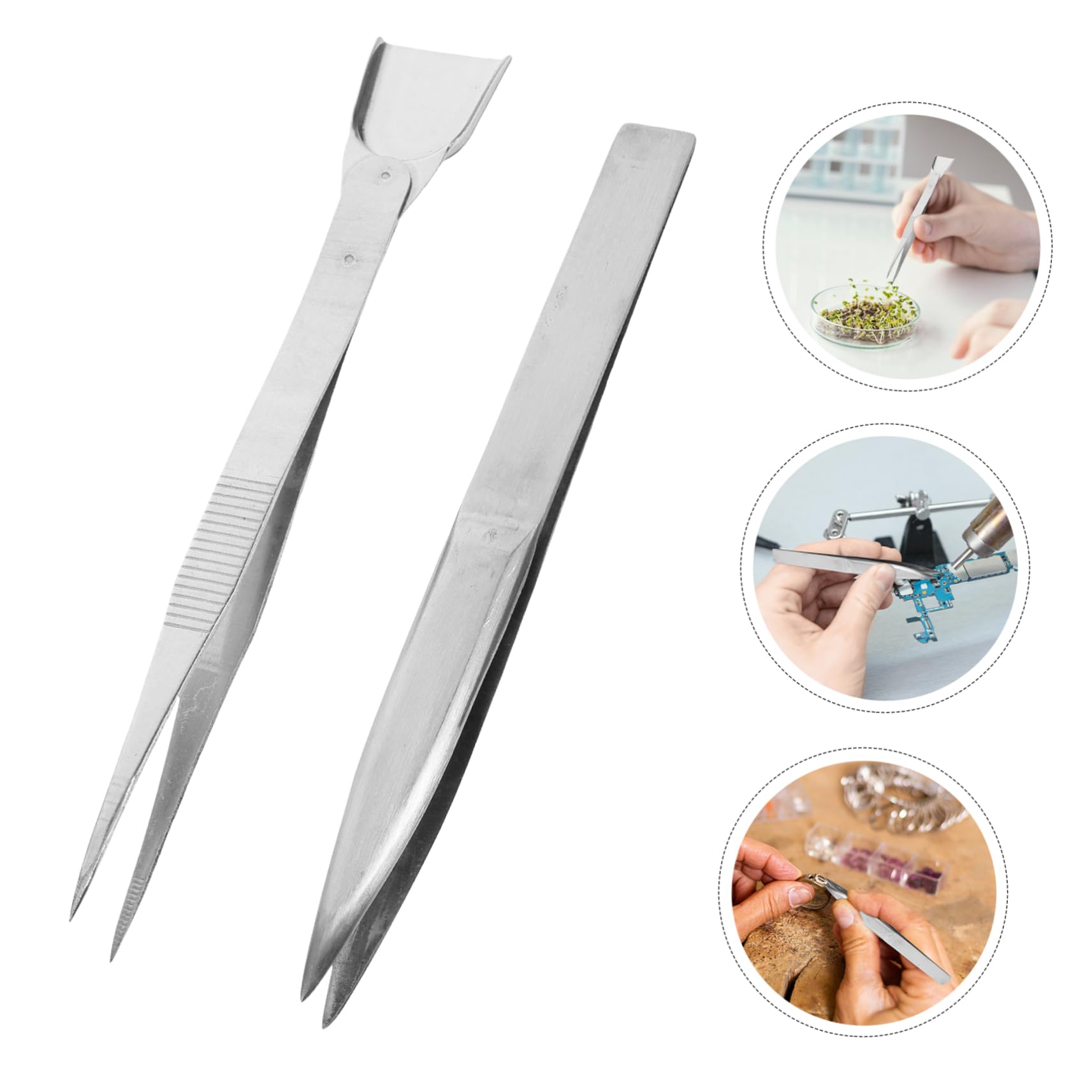 SHINEOFI 5 Set Pinzette Con Spatola Presa Pinzetta Strumenti Di Gioielleria Pinzette Di Precisione Bene Preciso Pinzette Multifunzionali Pinzette in Acciaio Inossidabile Argento 2 Pezzi*5
