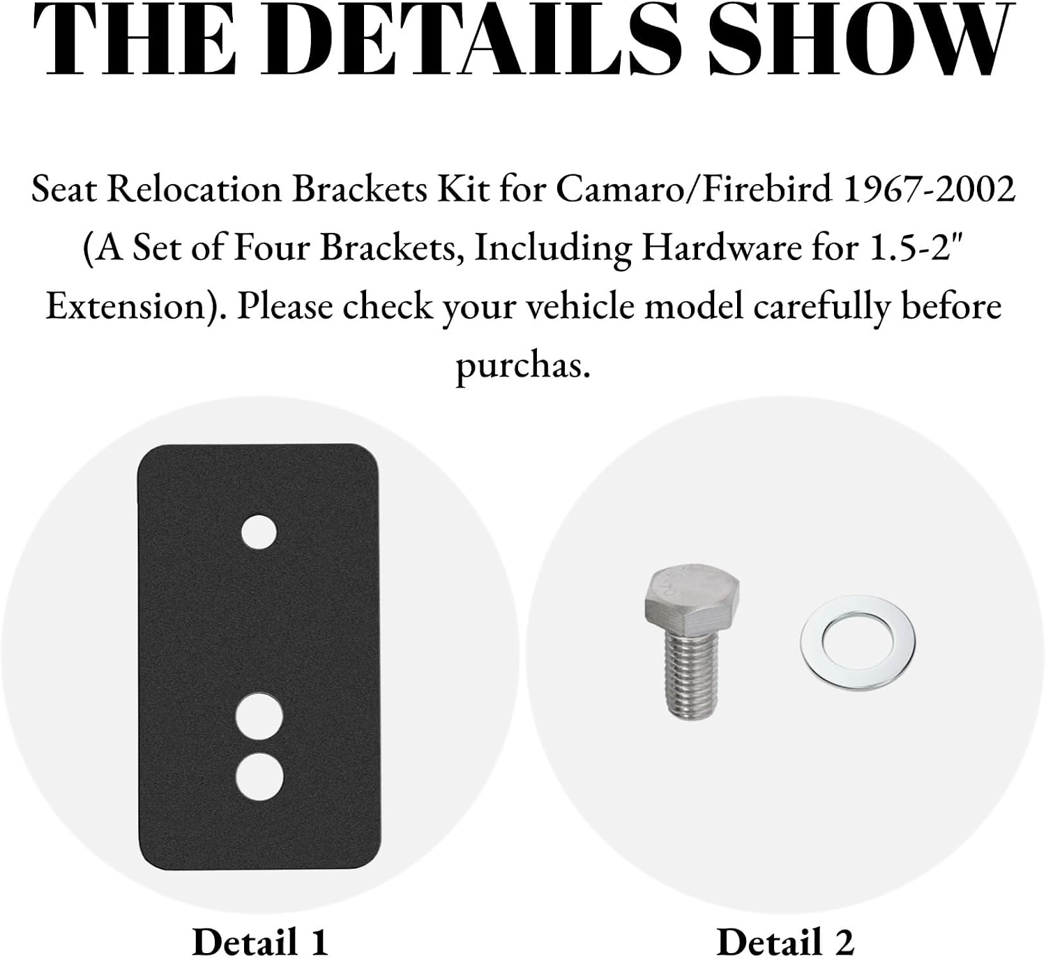 Seat Relocation Brackets Kit for Chevrolet Camaro/Pontiac Firebird 1967-2002 (A Set of Four Brackets, Including Hardware for 1.5-2" Extension)