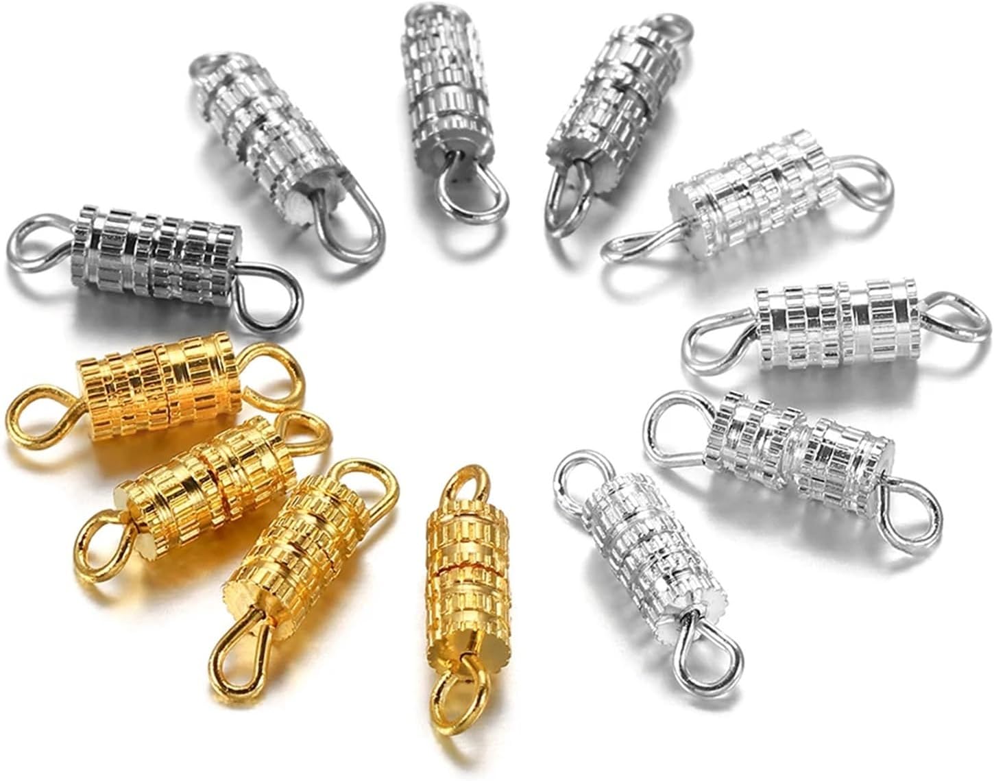 300pcs Cylinder Fasteners Buckle Closed Screw Clasps for Bracelet Connectors for DIY Jewelry Making Accessories Findings Supplies(Silver)